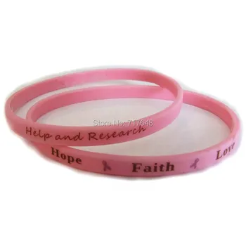 

100pcs Pink Hope Faith Love Breast Cancer New Thin Slim Skinny wristband silicone bracelets free shipping by epacket A