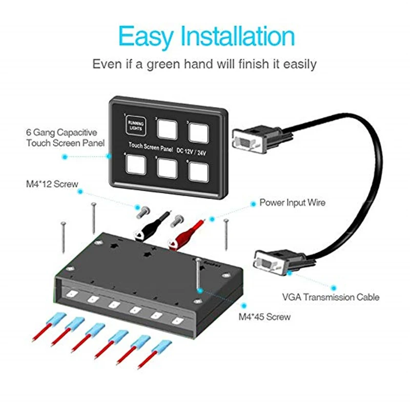  MICTUNING Advanced 6 In 1 Touch Screen Switch Panel DC12-24V 6 Gang LED Slim Touch Control Panel Bo - 32963116746