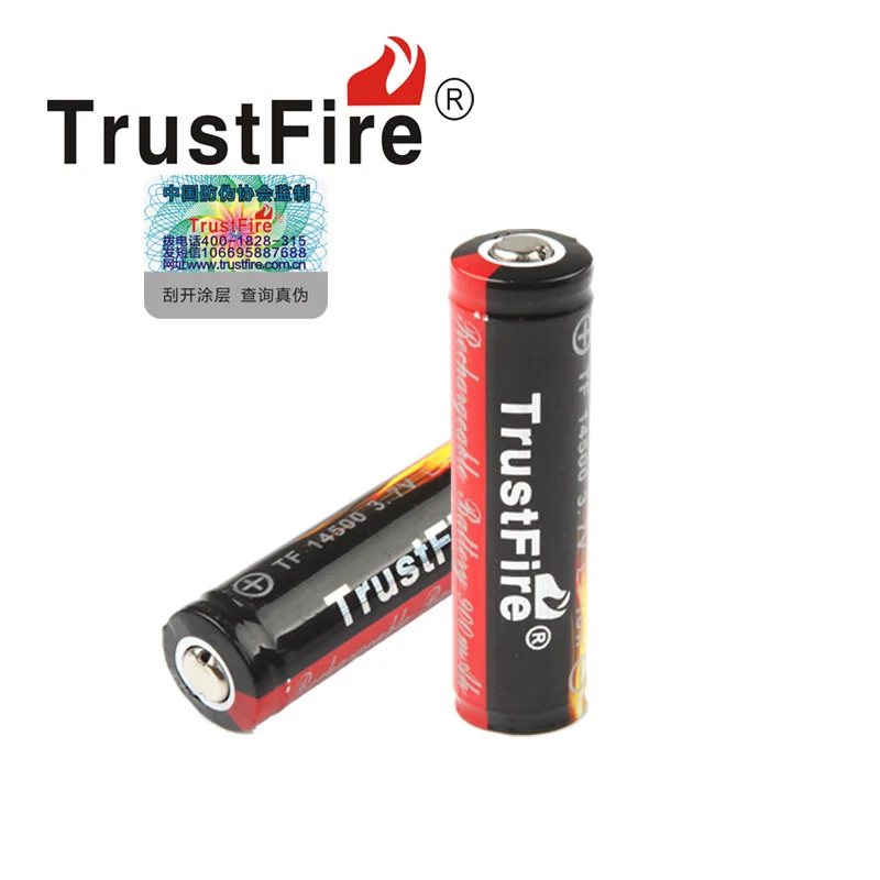 2 шт. Trustfire AA 14500 Подлинная полная емкость 900 мАч 3 7 в литий ионная аккумуляторная