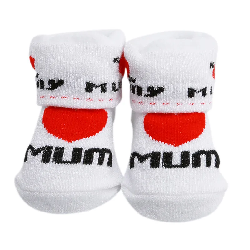 Мультяшные детские носки с надписью «Love Dad Love Mum» для девочек и мальчиков, повседневные носки для малышей Резиновые Нескользящие носки-тапочки гетры, носки - Цвет: mum