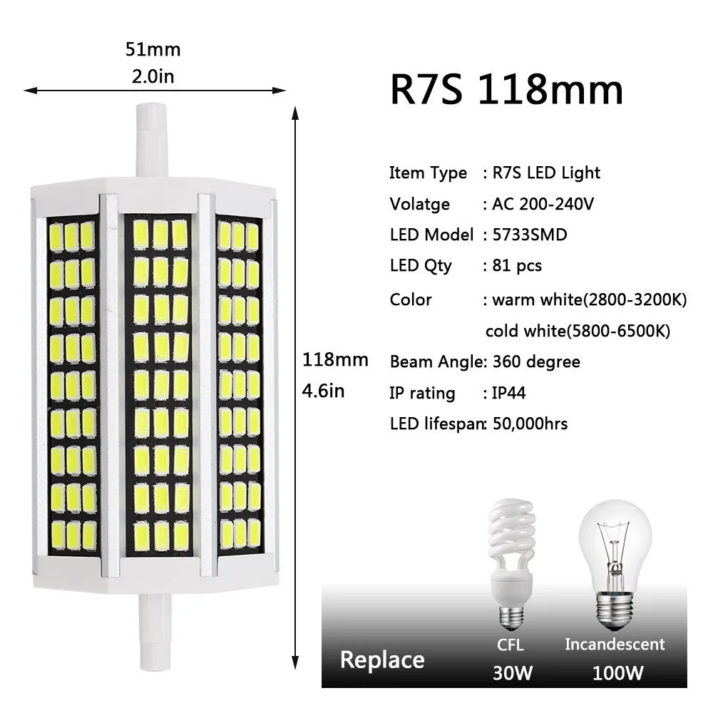 SMD 5733 лампа 5730 Точечный светильник светодиодный R7S лампы 78 мм 118 мм 135 мм 189 мм AC 220 Наводнение Светильник Мозоли светильник заменить 20 Вт, 30 Вт, 40 Вт, 60W CFL