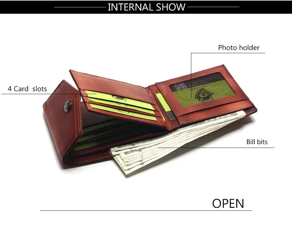 TAUREN Винтажный Мужской кошелек из 100% натуральной кожи с застежкой, мужской бумажник в стиле ретро, короткий тусклый красный кошелек для