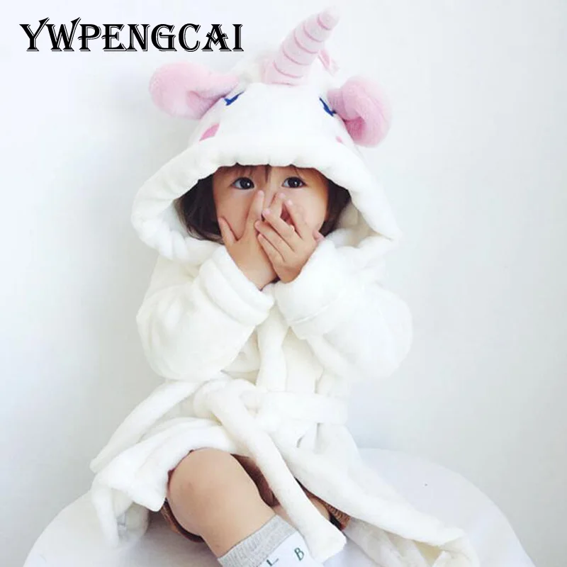 

Kids Soft White Robes Animal Pattern Bathrobe Unisex Boys Girls Unicorn Pajamas Flannel Bath Robe Children Nightgown