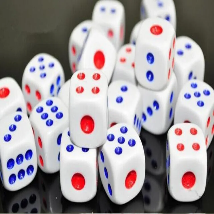25pcs/lot Standard Plastic 10mm/12mm/14mm Game White Decider Dice Die RPG Toy Bauble B2C Shop Red and Blue dots dice GYH