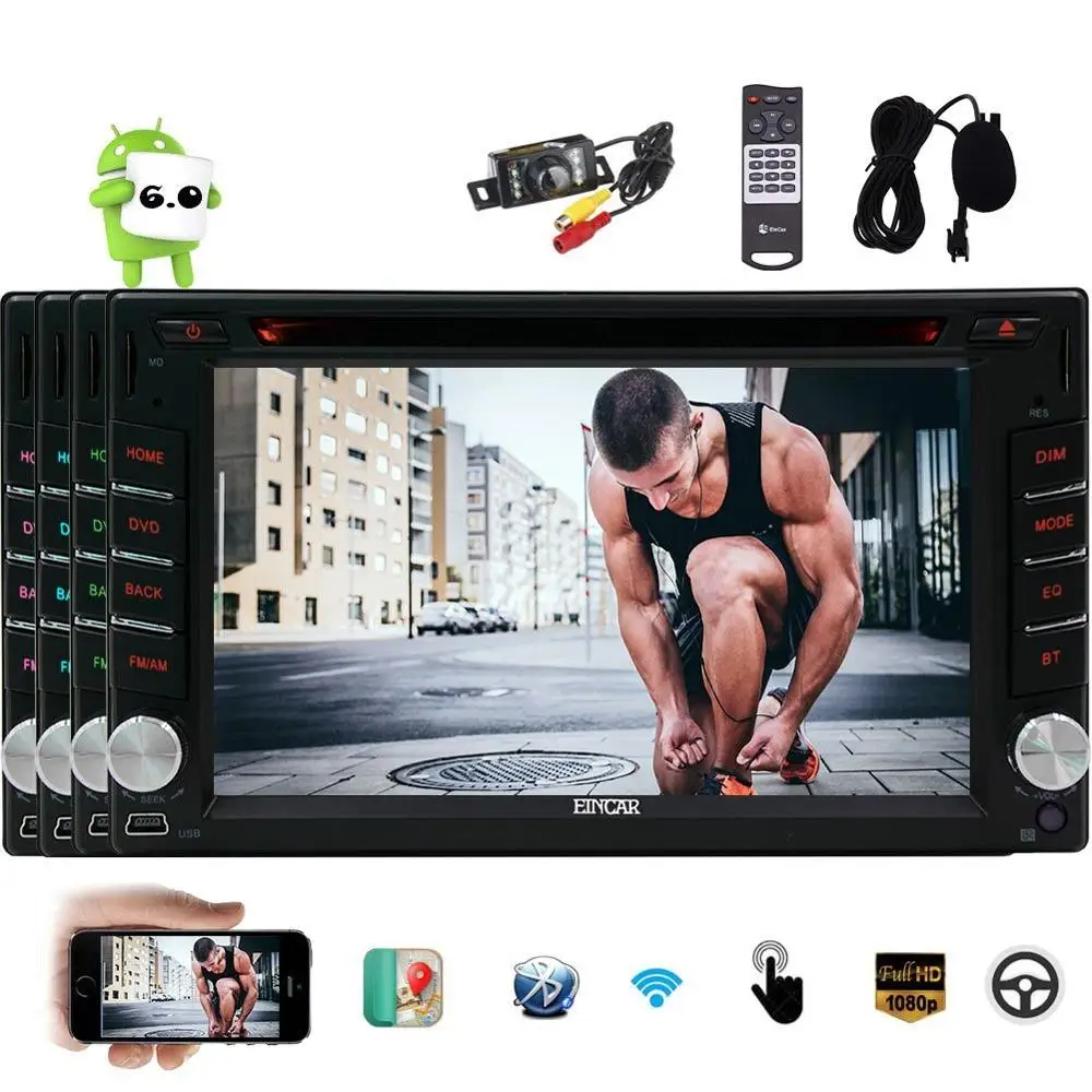Sale Eincar 6.2 inch Android 6.0 Double Din HD Touch Screen Head Unit Quad-core Car DVD Player Car Stereo Support GPS Navigation Blue 4