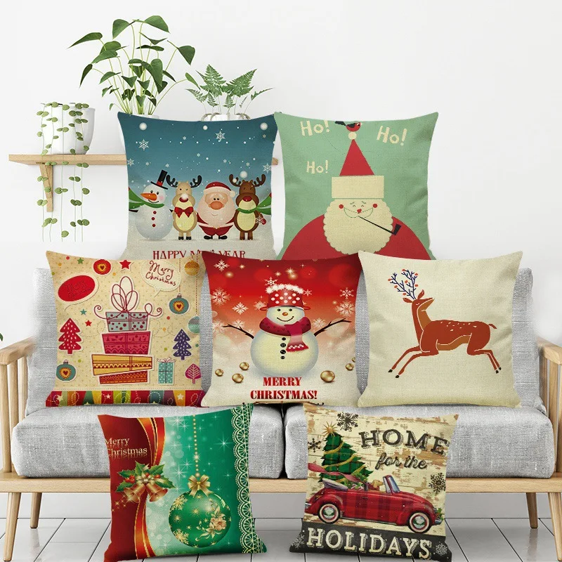 

2018 Pillow Case 45*45 Happy Christmas Pillow Cases Linen Sofa Cartoon Cushion Cover Home Deco Free Shipping NEW 20 Models