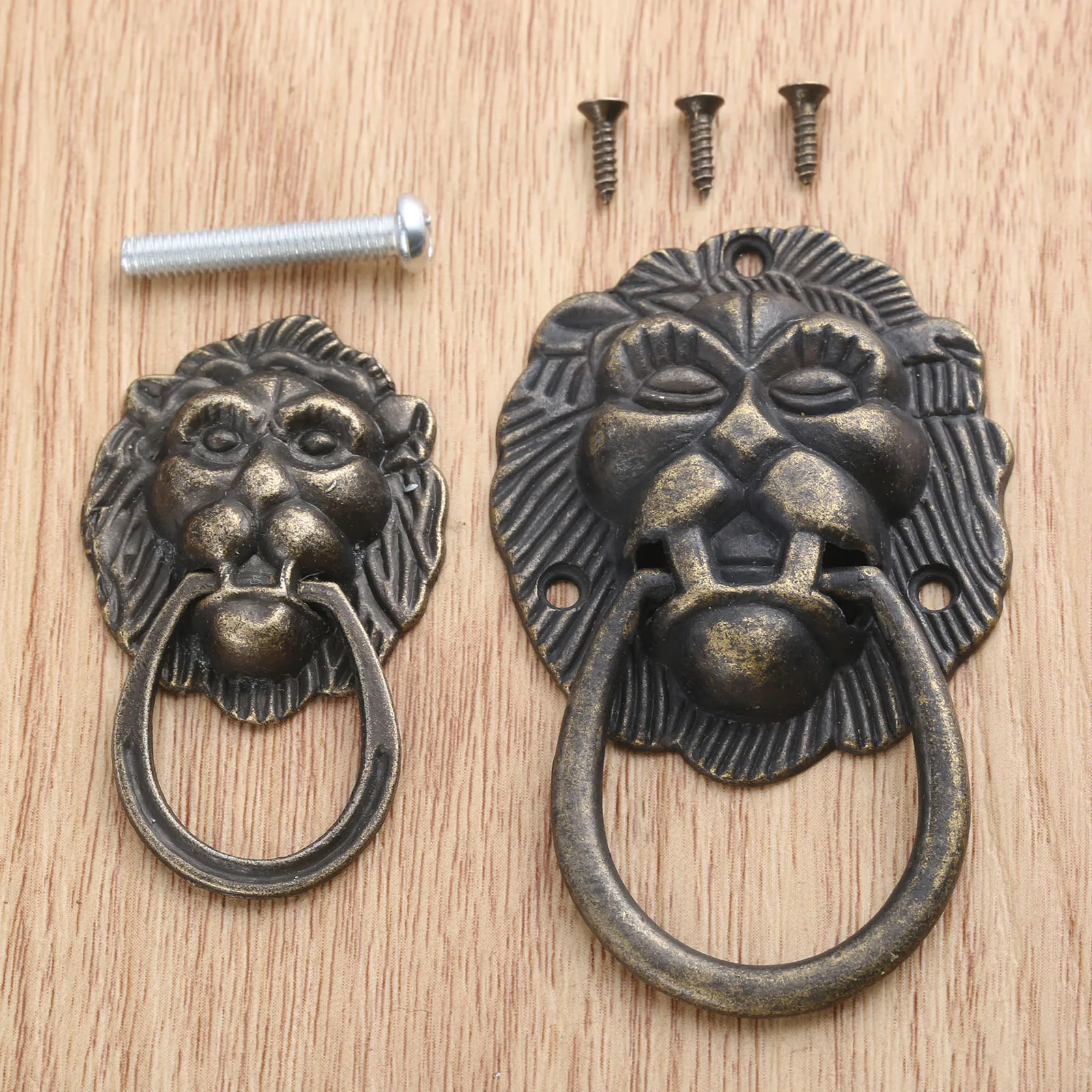 

Vintage Lion Head Furniture Handle Pulls Lion Head Knob With Ring Wardrobe Drawer Door Pull Retro Decoration