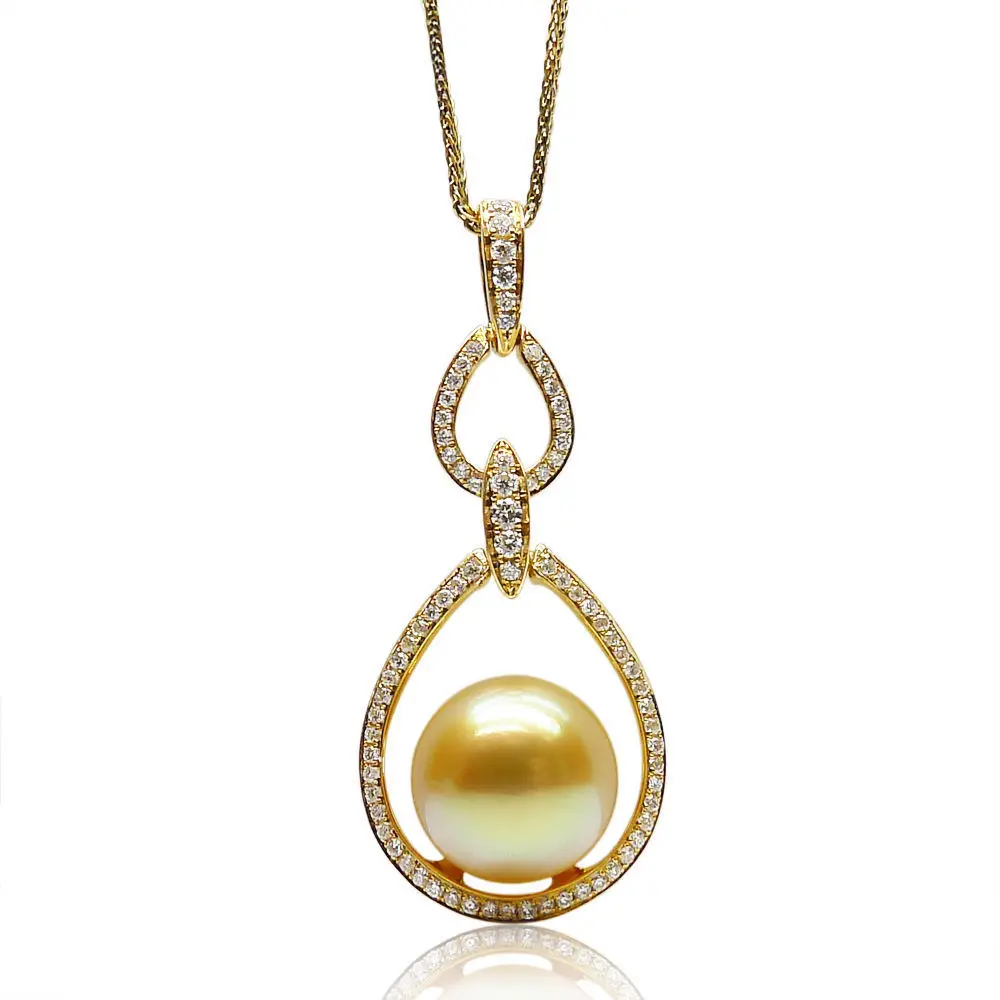 

free shipping 10.5mm AAA Natural Golden Real South Sea Pearl Pendant 18 Yellow Gold