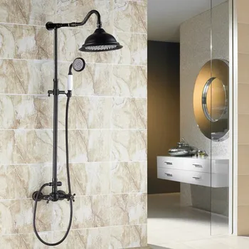 

Black Oil Rubbed Bronze Dual Cross Handles Bathroom Rainfall Rain Shower Head Faucet Set Bath Mixer Tap Wall Mounted mrs702