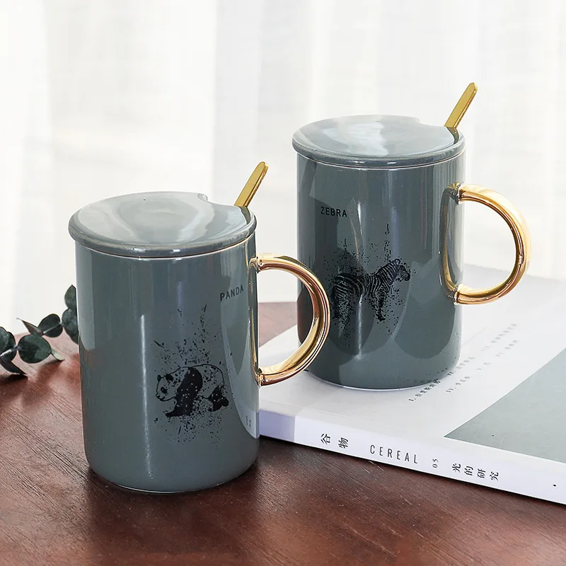 420ML Ceramic Cup With Lid and Spoon Milk Juice Tumblers Coffee Tea | Дом и сад