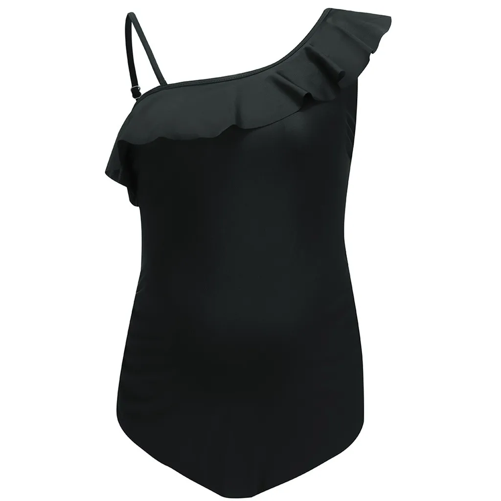 

Sexy Women Solid One-Shoulder Ruffle Print Split Bikini Pregnant Swimwear Summer Pregnant Suit for Pregnant Women Tankini L502