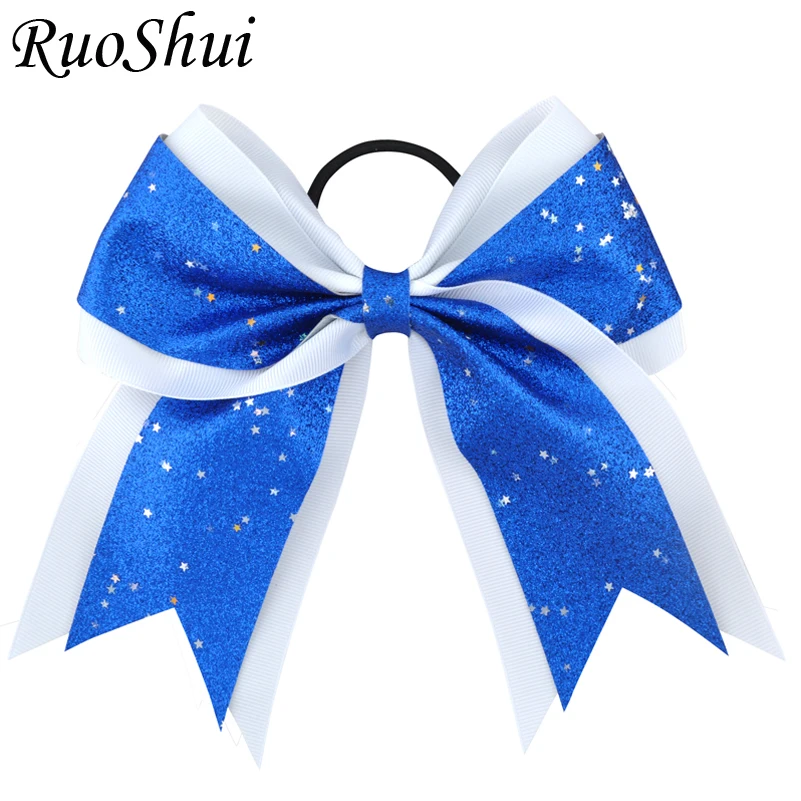 

7 Inch Girls Fashion Sequin Cheerleading Hair Bow Glitter Grosgrain Ribbon Bows Women Elastic Band Ponytail Children Hair Holder