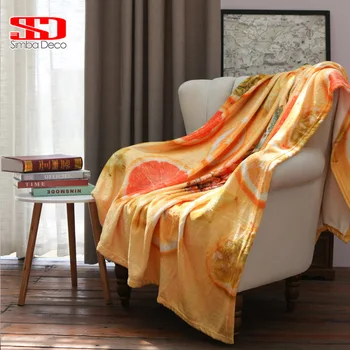 

Topical Fruits Throw Blankets on Sofa Bedding Cover Orange Lemons Pineapples Soft Warm Bedspreads Plush Fur Beige Adult Quilts