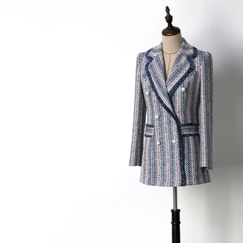 

New Coats Jackets WT8528017 blue striped suit collar season.