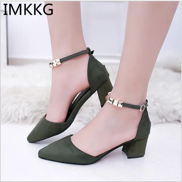 2017 Women Pumps Beading Ankle Strap Sexy High Heel Shoes Thick Heel
