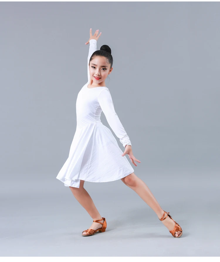 Детская Костюмы для латиноамериканских танцев Танцы производительность кусок длинные рукава стандартные практика девушки платье