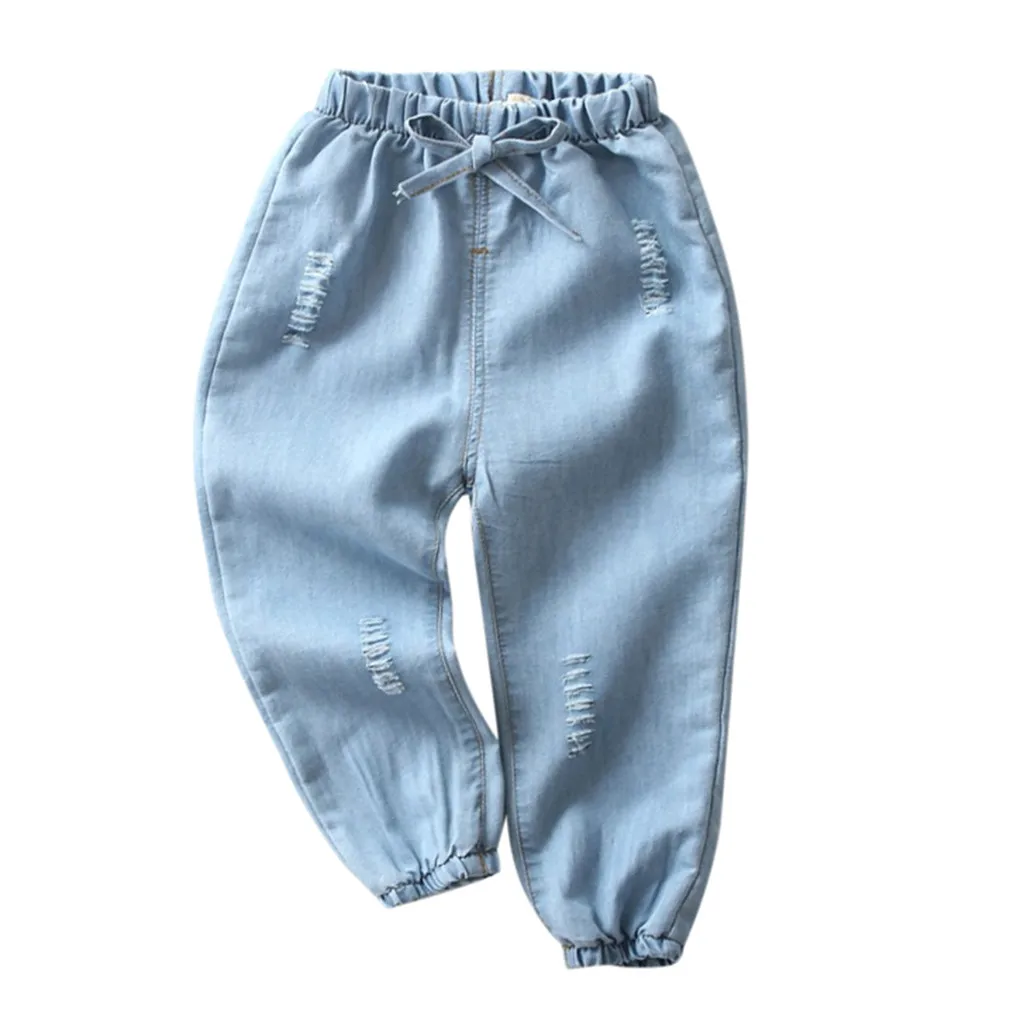 Г. Осенняя одежда для малышей школьные штаны для девочек и мальчиков, детские длинные джинсовые штаны с дырками и рисунками из мультфильмов джинсовая одежда с эластичной резинкой на талии - Цвет: B