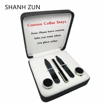 

SHANH ZUN Classic Custom Metal Stainless Steel Cufflinks & Tie Clip & Collar Stays Black Gun Gift Set for Men Dress Shirt