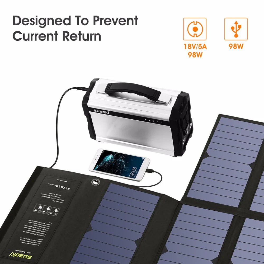  Suaoki Portable 60W Folding Foldable Solar Panel Charger Solar Mobile Power Bank for Phone Car Lapt