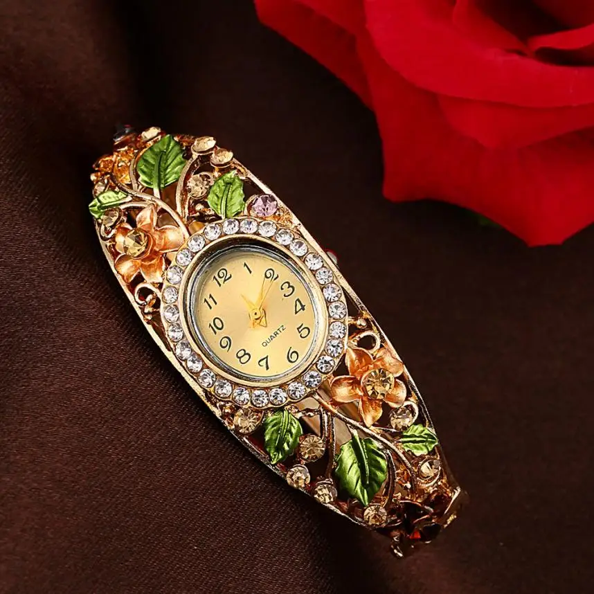 Роскошные женские модельные часы модный хрустальный цветок сплав ремешок кварцевые часы женские браслет элегантные женские наручные часы