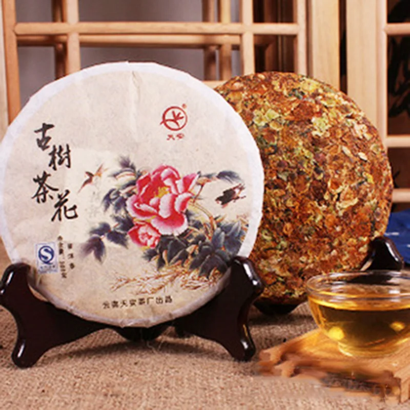 Flower puer tea Camellia Puerh 200g Compressed tea Aged tea tree flower ...