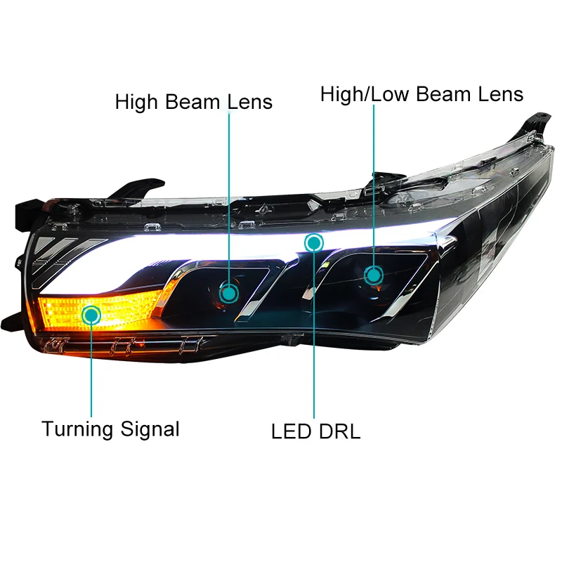 Головной светильник в сборе для Toyota Corolla левая и правая сторона с светодиодный ходовой светильник DRL и желтым поворотным сигналом