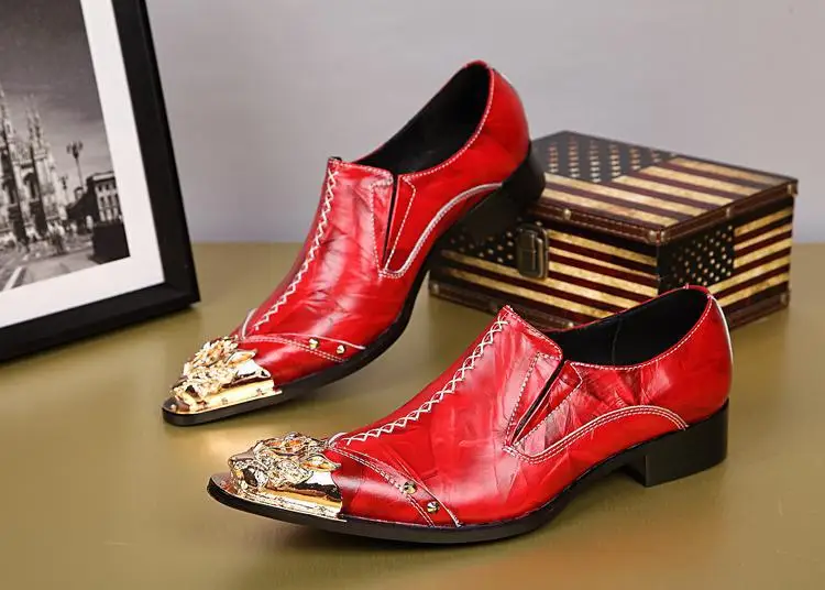 Модные Мужские модельные туфли черного и красного цвета вечерние туфли-оксфорды с металлическим носком для мужчин; chaussure homme; с заклепками; Sapato Masculino - Цвет: as pic
