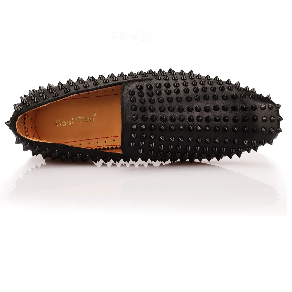 Cool TIRO Элитный бренд черный Пояса из натуральной кожи ручной работы шипы Для мужчин Лоферы Туфли без каблуков Свадебная вечеринка Мужская обувь тапочки под смокинг
