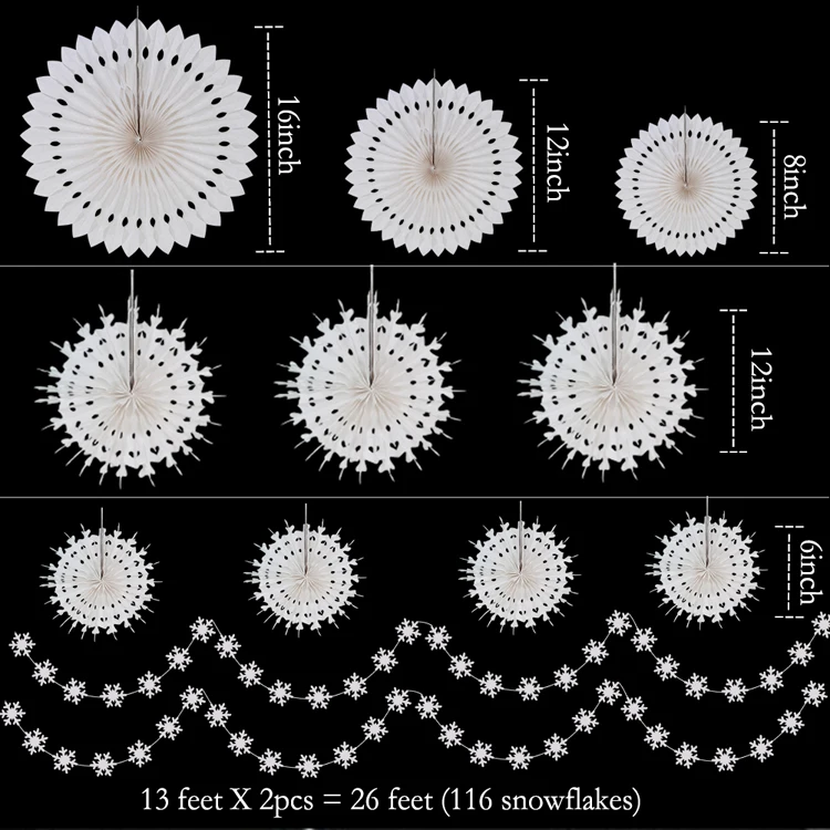 Снежный набор украшений для вечеринки бумажный веер Снежинка цветы подвесные гирлянды бумажные веера Свадьба домашний торт пространство День рождения украшения - Цвет: White sets