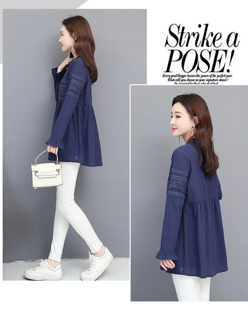 Women Fashion Blouse 2019 New Autumn Cotton Linen Lace Chinese Style Cardigan Full Long Sleeve Female Woman Blouse Vestidos Tops (6)