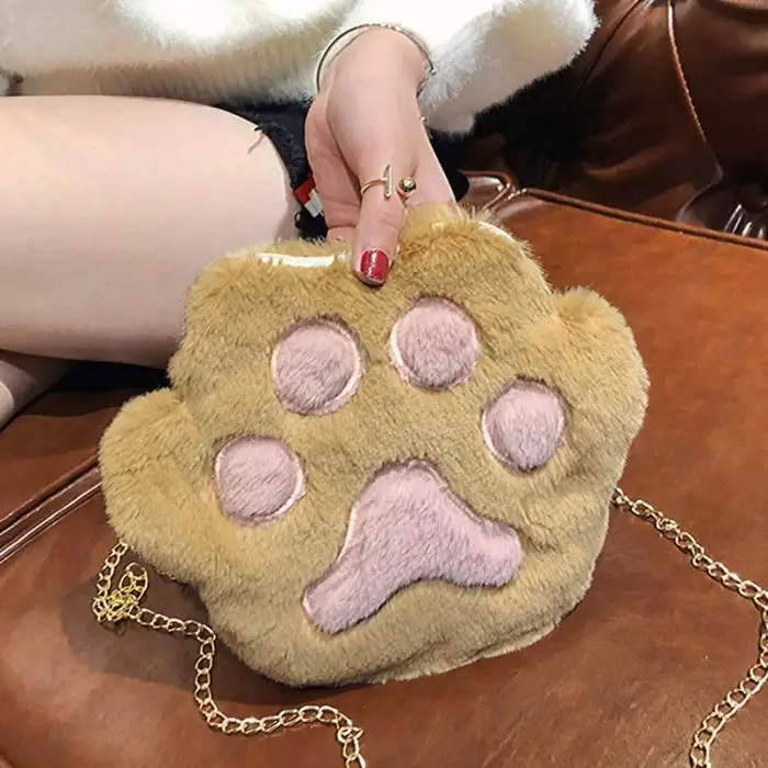 1 шт. милые плюшевые сумки через плечо для женщин модная кошка лапа мобильный прочный телефон мини сумка для девочек-подростков