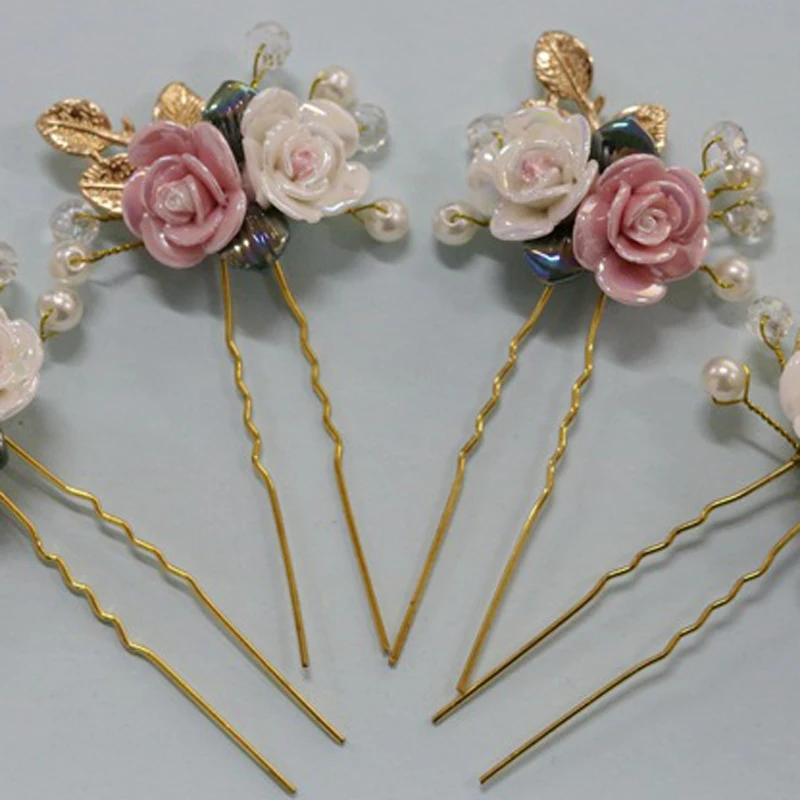 Crystal Rhinestone Flower Hair Pins Clips Hairband Wedding Bridal