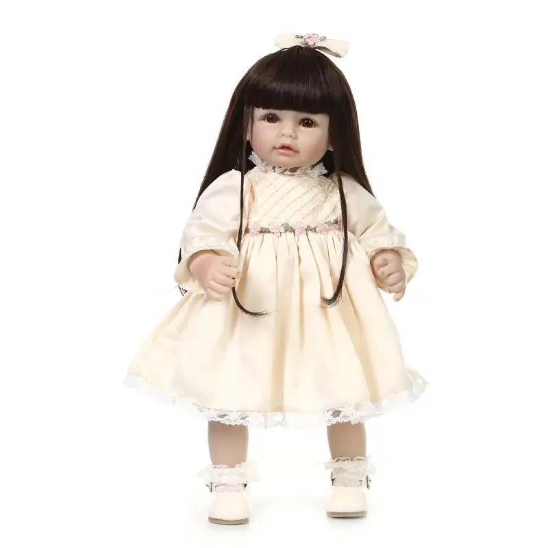 

NPK 20 inch Lovely Bebe Princess Reborn Dolls For Children Gift Long Brown Hair With Fashion Dress Fashion Silicone Dolls Toys