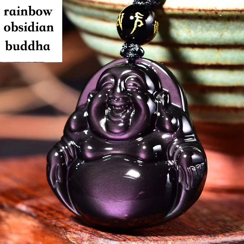 Кулон Из Натурального Камня Будда обсидиан зеленый фиолетовый большой живот Смеющийся Будда человек для женщин кулон цепочки и ожерелья украшения для пары