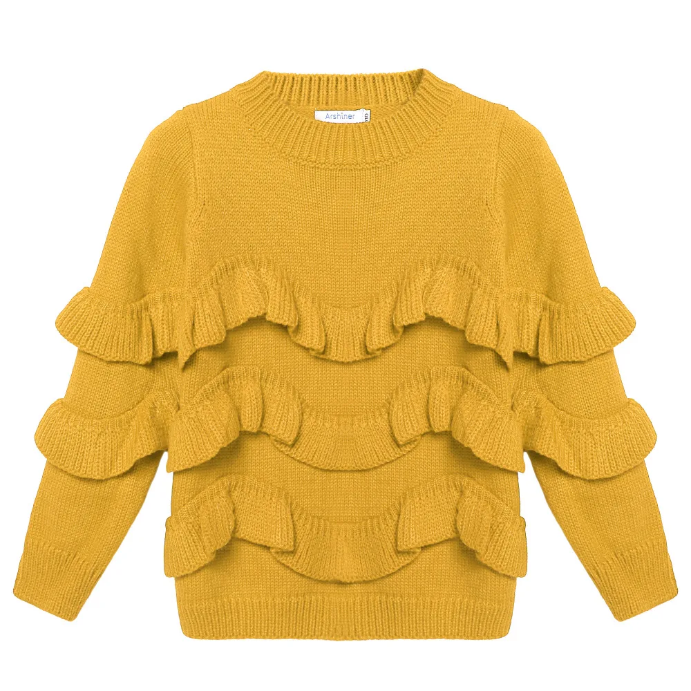 Arshiner Girls Cute Ruffles Knitted Pullover Casual O Neck Long sleeve