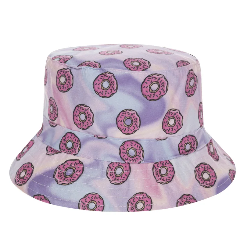 Лидер продаж Harajuku плоским ведро Шапки печатных Роуз пончики Стиль пляжная шляпа причинная Cops для Для женщин девочек Лето г - Цвет: 37117
