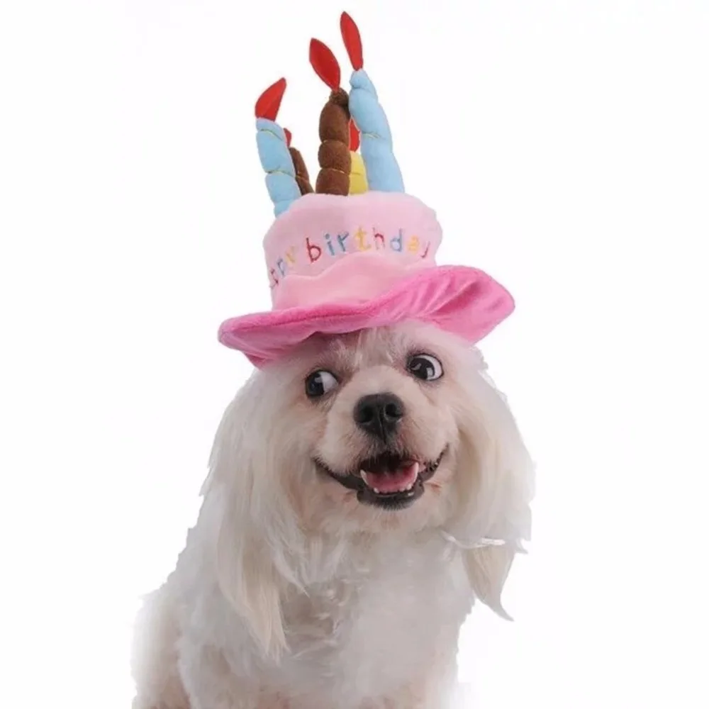 

Dog Hats For Birthday Pet Winter Cap with Cake and Candles Design Dog Santa Hat Pet Christmas Accessories For Small Dogs Cats
