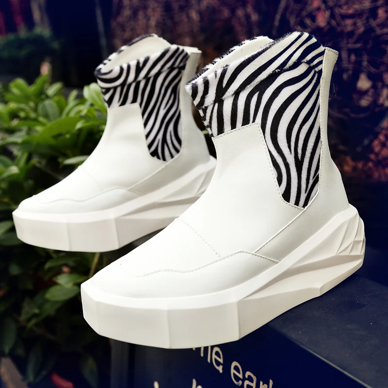 

Men 5cm Height Increasing Platform Boots Back Zip Leather Shoes Male Mixed Colors n High Top Black White Men's Boots856