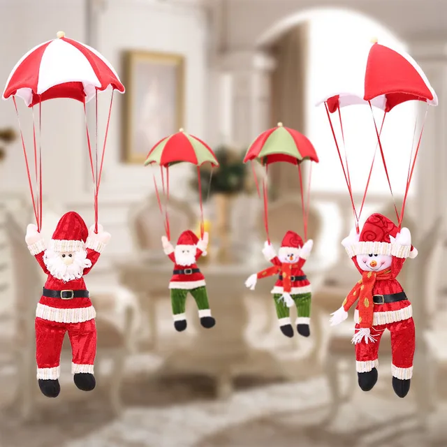 Christmas Home Ceiling Decorations Parachute 30cm Santa Claus Smowman New Year Hanging Pendant Decoration Supplies