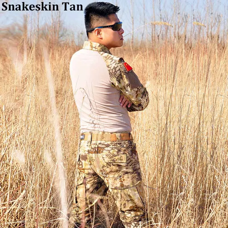 Тактическая охотничья одежда, костюмы лягушки, военная форма, уличная камуфляжная рубашка, брюки и наколенники, охотничий костюм - Цвет: Snakeskin Tan