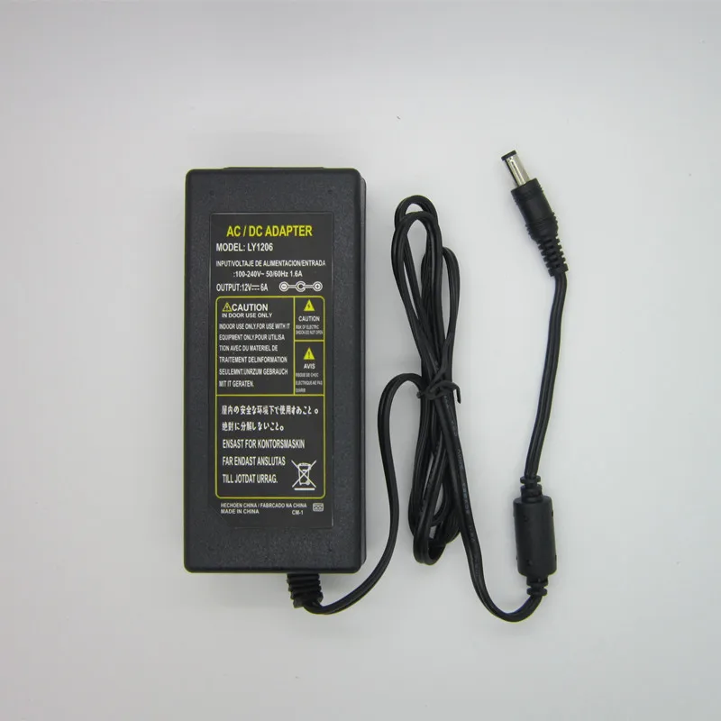 

Best quality AC power to DC 12V 6A 72W Charger Adapter AC100-240V 12V6A LED light strip surveillance cameras