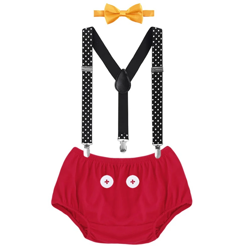 Cake Smash Baby Clothes Cute Mickey Mouse Cosplay Outfit Birthday 1st Birthday for Boy Girls Suspender Outfit Photography Props