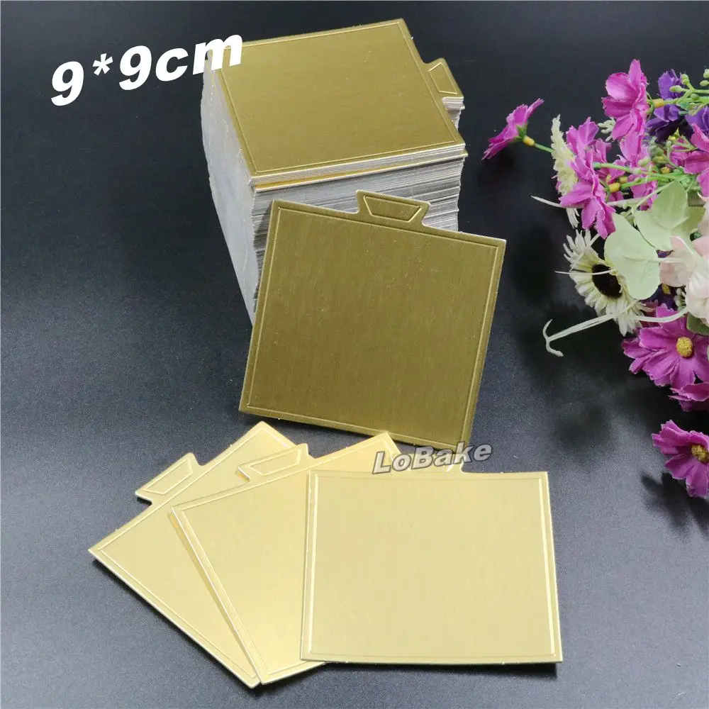 

(100 pcs/pack) Latest 9*9cm high quality golden square shape paper cake placemat for birthday cake slice holder baking tools