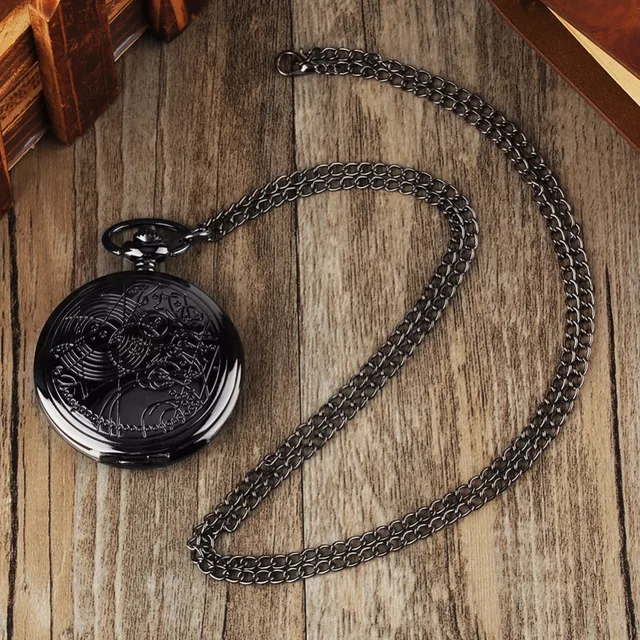 Doctor Who Tema Collana Orologio Da Tasca Classico Nero/Argento Bronzo Del Quarz Doctor Who Tema Collana Orologio Da Tasca Classico Nero/Argento Bronzo Del Quarz
