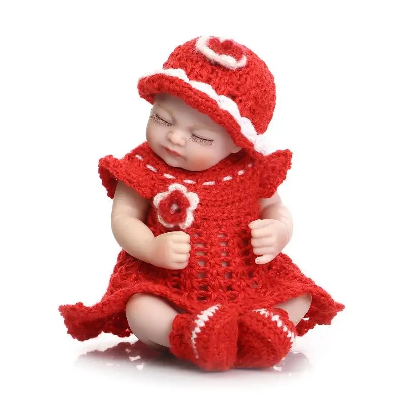 canal Moda Pío 27cm Mini Reborn Babies girl dolls with red Wool skirt Realistic Full body  silicone miniature baby dolls bebe real reborn - AliExpress