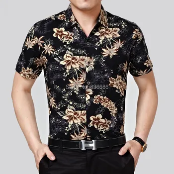

High quality summer mens hawaiian shirt fashion floral printing male short sleeve cotton dress shirts