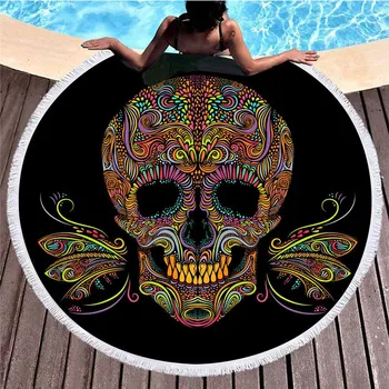 

Lannidaa Sugar Skull Round Beach Towel Microfiber Towels Swimming Beach Towel For Adults Gifts Toallas Playa Serviette De Plage
