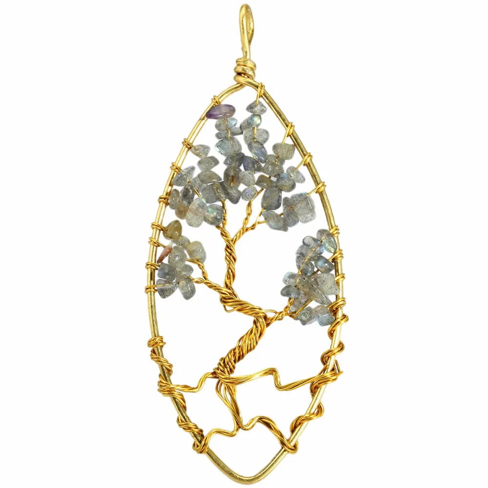 SUNYIK Labradorite Chips Stone Oval Tree of Life Pendant Handmade Wire Wrapped Healing Jewelry | Украшения и аксессуары