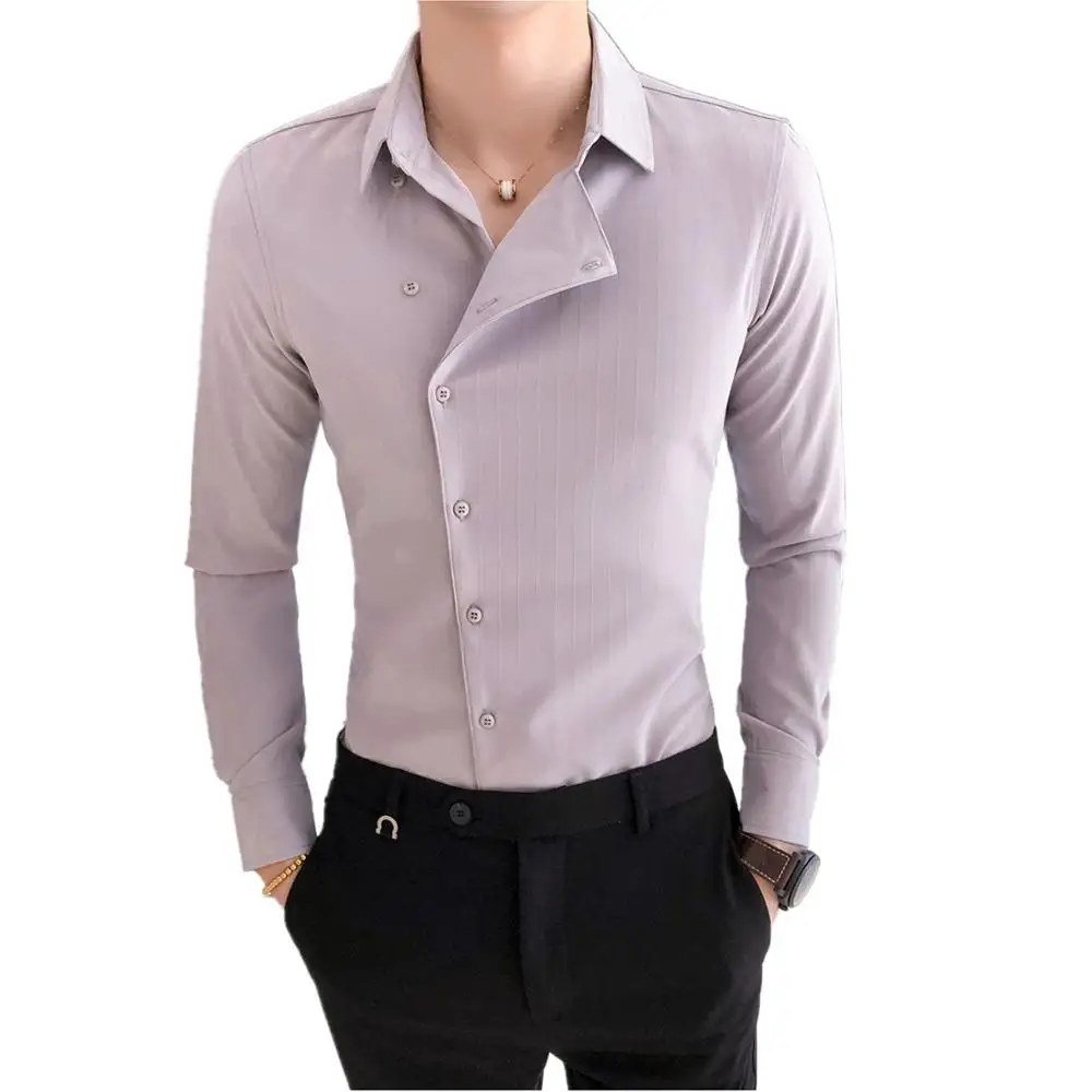 

Men's long-sleeved Korean version of the Slim professional wear hair stylist handsome shirt side buckle casual trend shirt