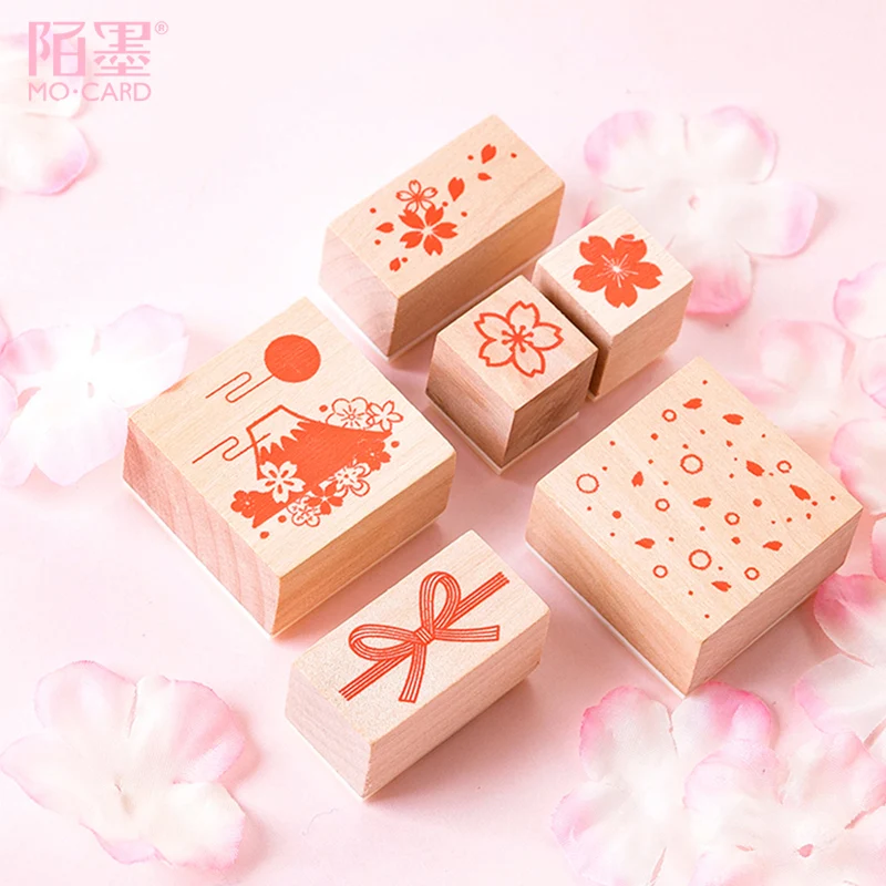 

Pink Cherry blossoms petal stamp DIY wooden rubber stamps for scrapbooking stationery standard stamp